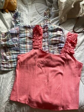 Two Ruffle Strap Knit crop tank top s L/XL